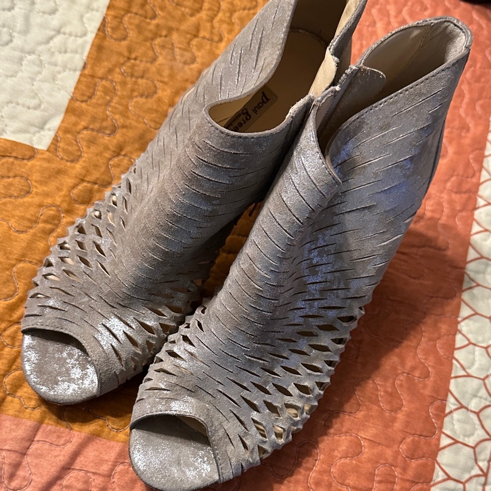Paul Green Silver Peep-Toe Heeled Boots